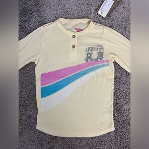 Topo Ranchito Yellow Henley Shirt Kids Size 8 Surf Style Retro Bus